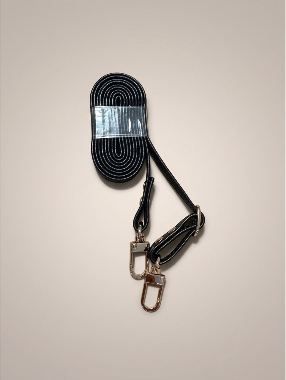 Adjustable Black Leather Strap with Gold Hardware